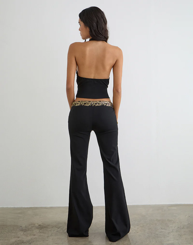 Rosimo Flare Trouser in Black with Embroidered Sequin Trim - Image 3