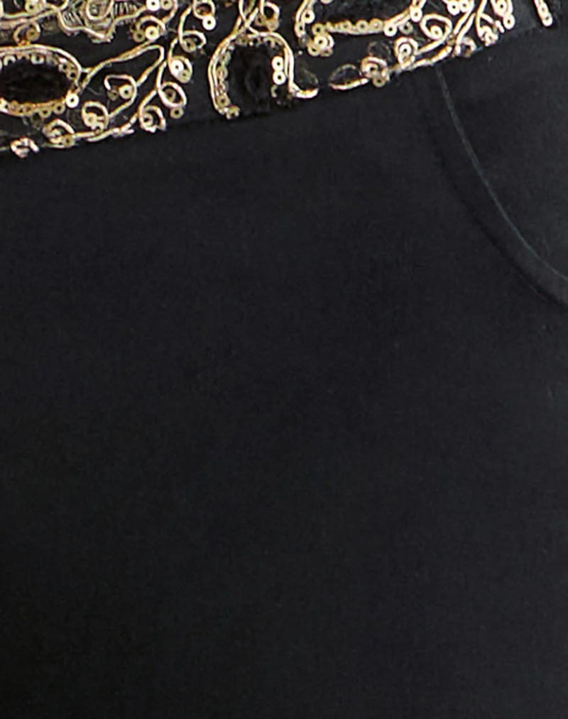 Rosimo Flare Trouser in Black with Embroidered Sequin Trim - Image 5