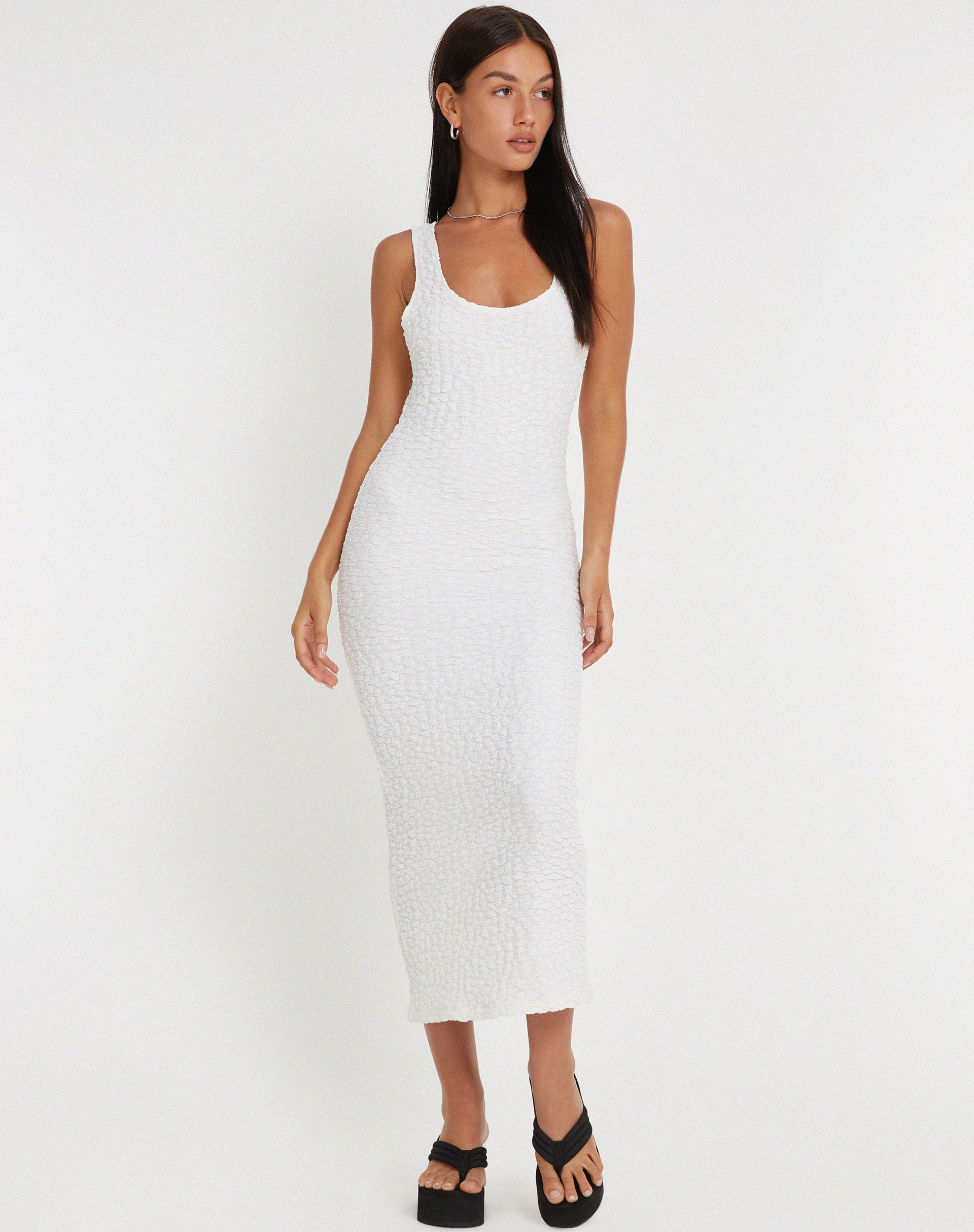 Roski Textured Midi Dress in White - Image 3