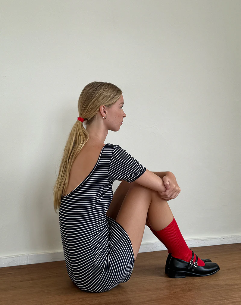 Roswitha Mini Dress in Navy with White Stripe - Image 2