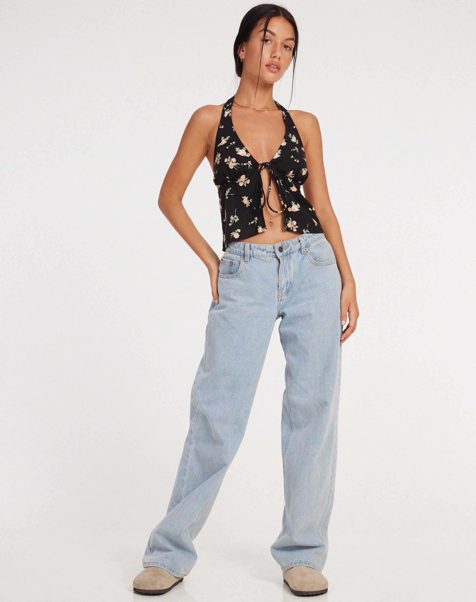 Roula Halter Top in Rose Garden Black - Image 3