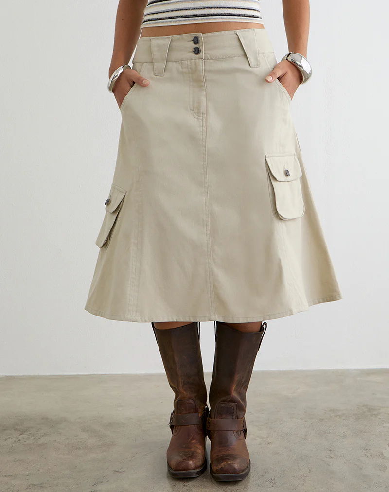 Rovie Utilty Cargo Skirt in Twill Latte