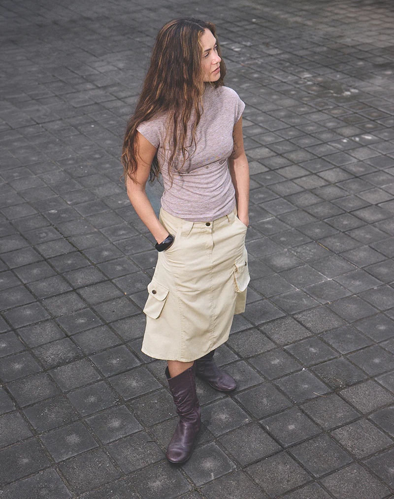 Rovie Utilty Cargo Skirt in Twill Latte - Image 2