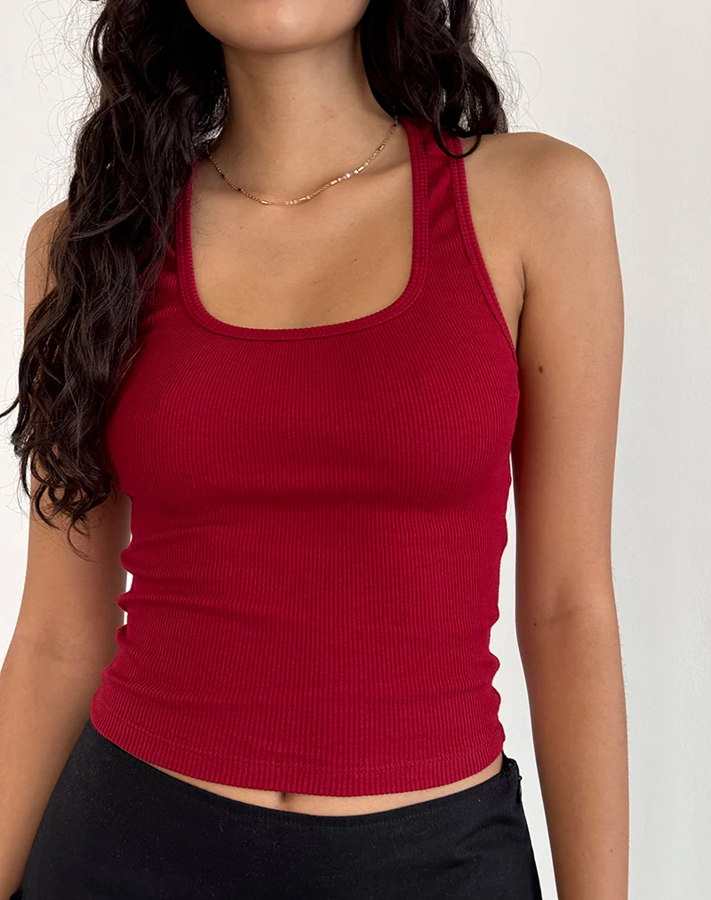 Roxe Ribbed Vest Top in Adrenaline Red - Image 5