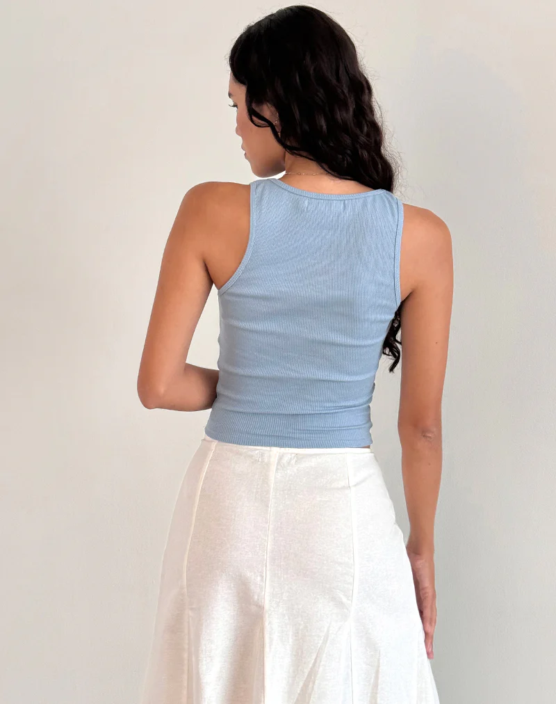 Roxe Ribbed Vest Top in Nantucket Blue - Image 3