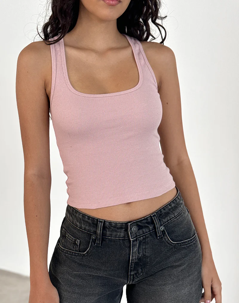 Roxe Ribbed Vest Top in Pink Lady - Image 3