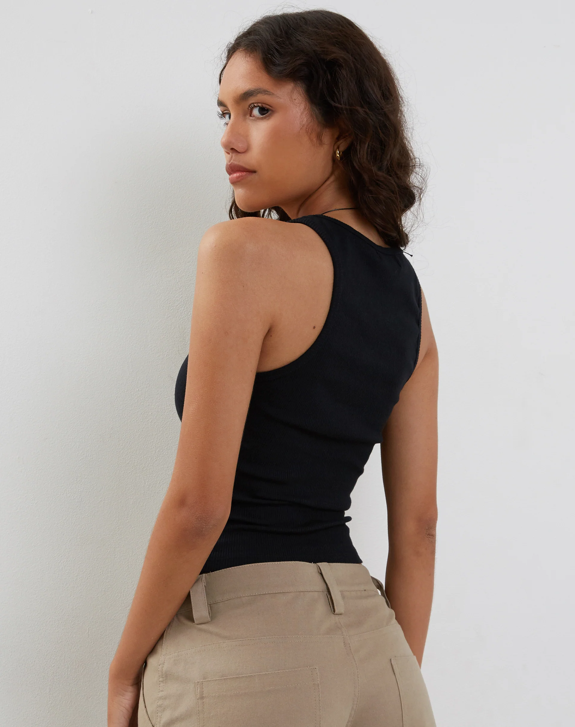 Roxe Ribbed Vest Top in Black - Image 2