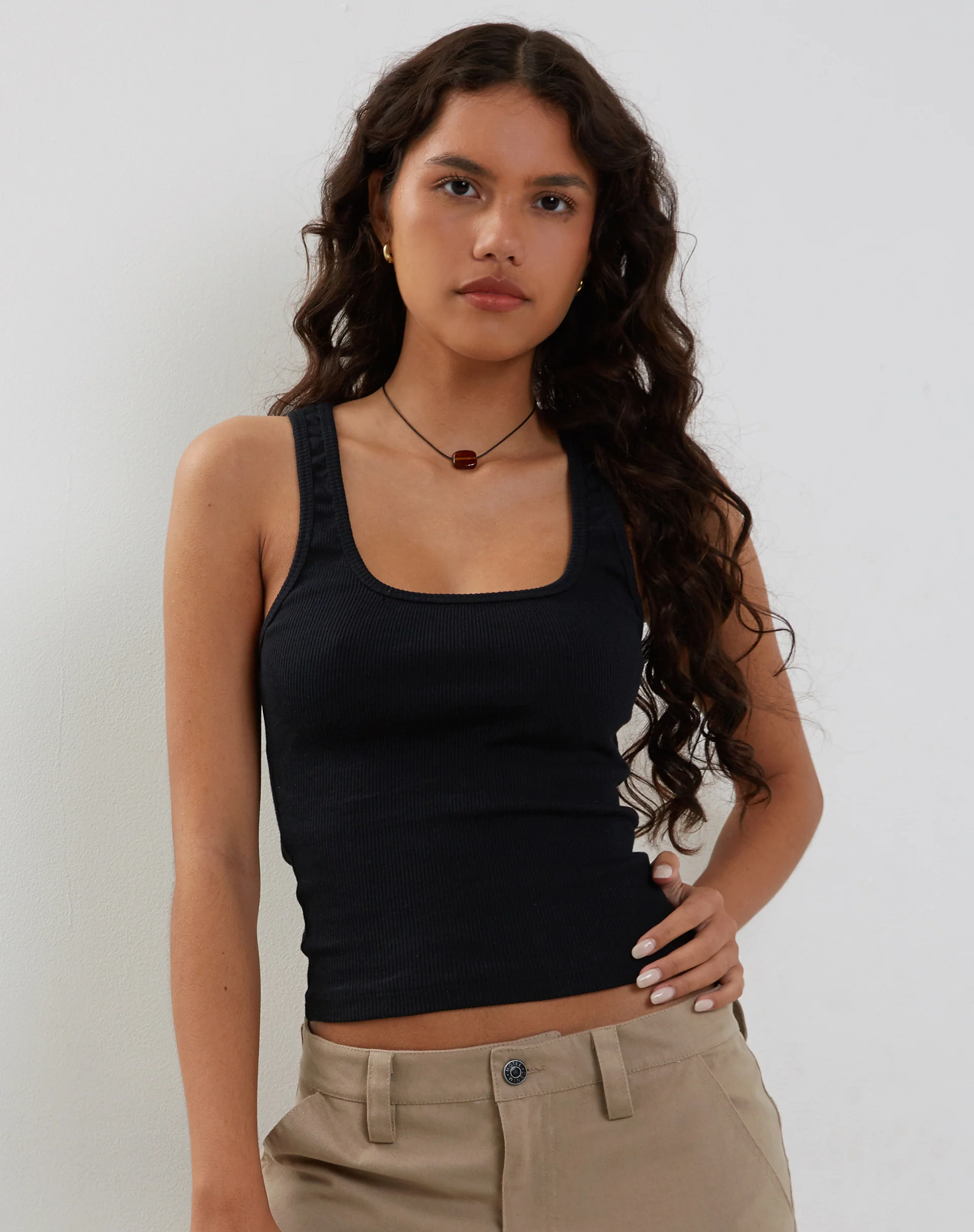 Roxe Ribbed Vest Top in Black - Image 4