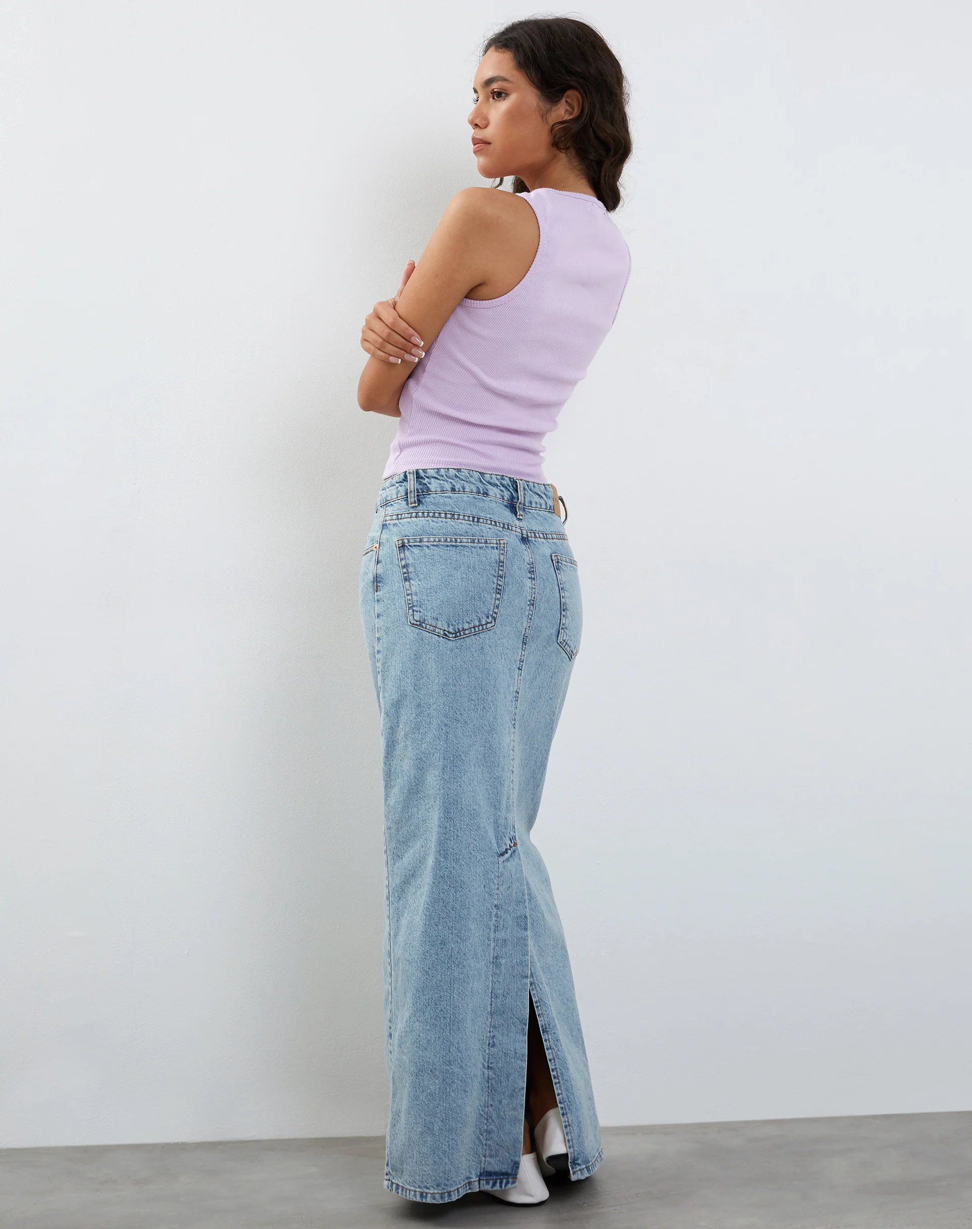 Roxe Ribbed Vest Top in Soft Lilac - Image 4