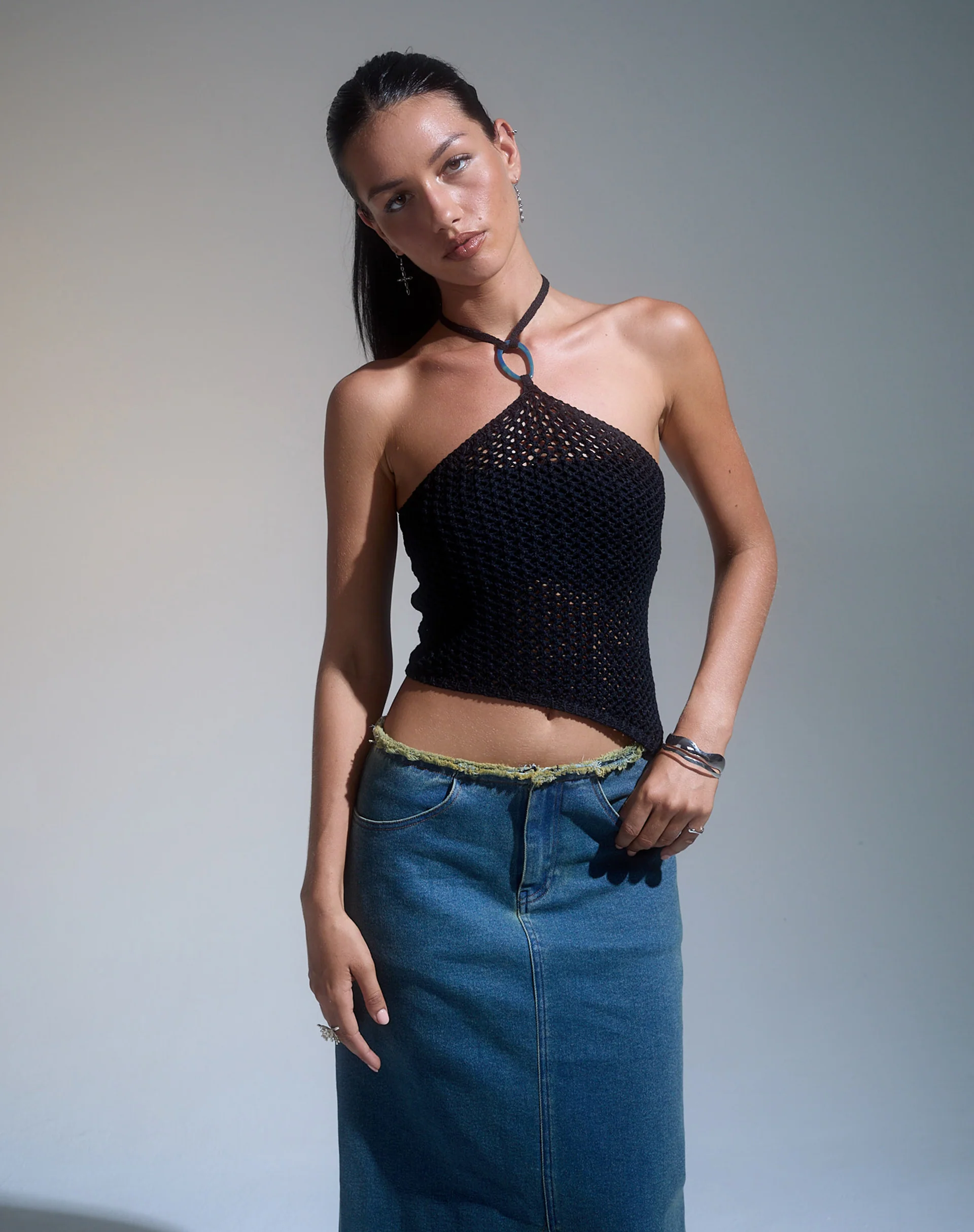 Royani Halterneck Top in Black Knit - Image 2