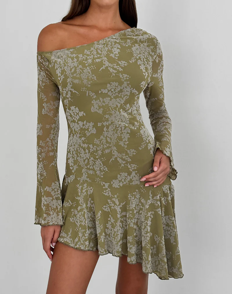 Ruhato Mini Dress in Moss Petal Olive - Image 2
