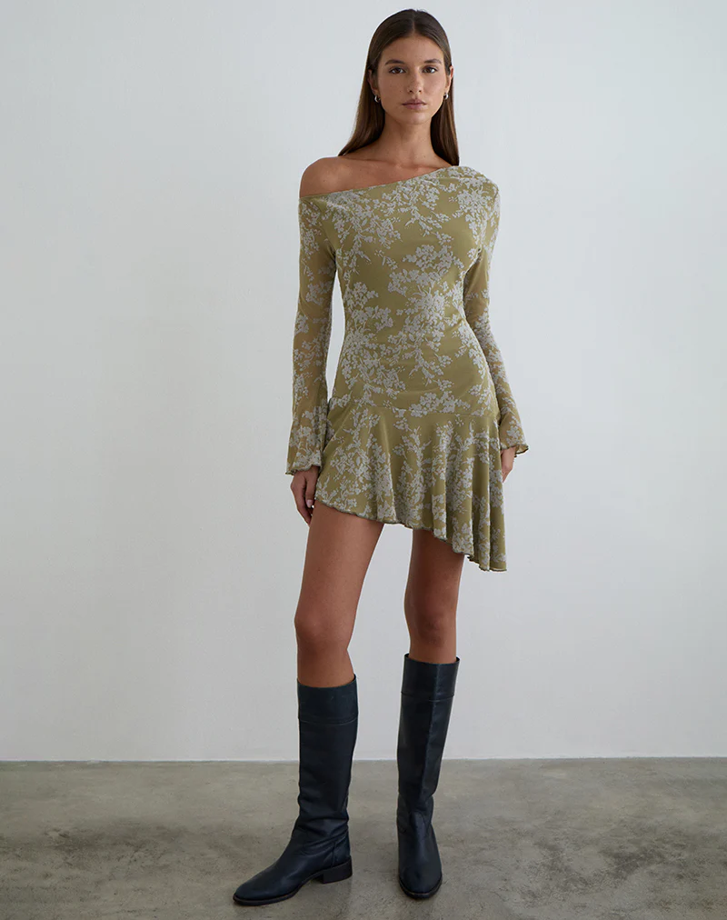 Ruhato Mini Dress in Moss Petal Olive - Image 3