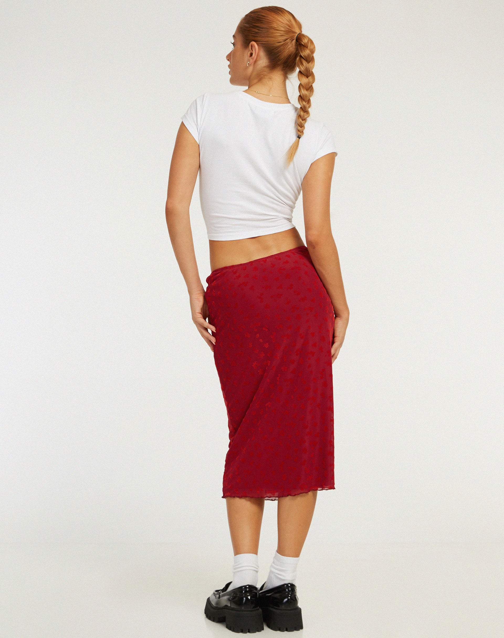 Rujha Midi Skirt in Red Flock Mesh - Image 2