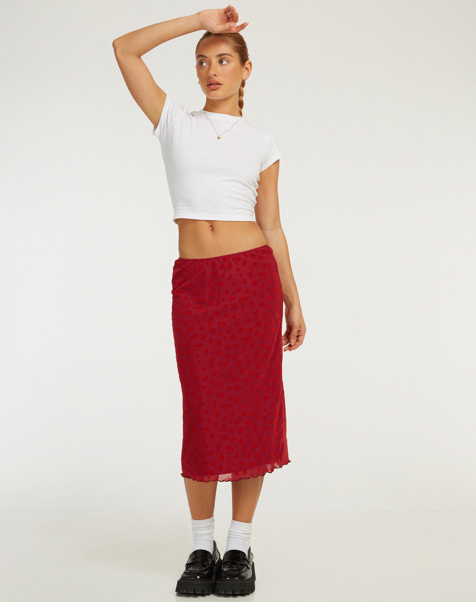 Rujha Midi Skirt in Red Flock Mesh - Image 3
