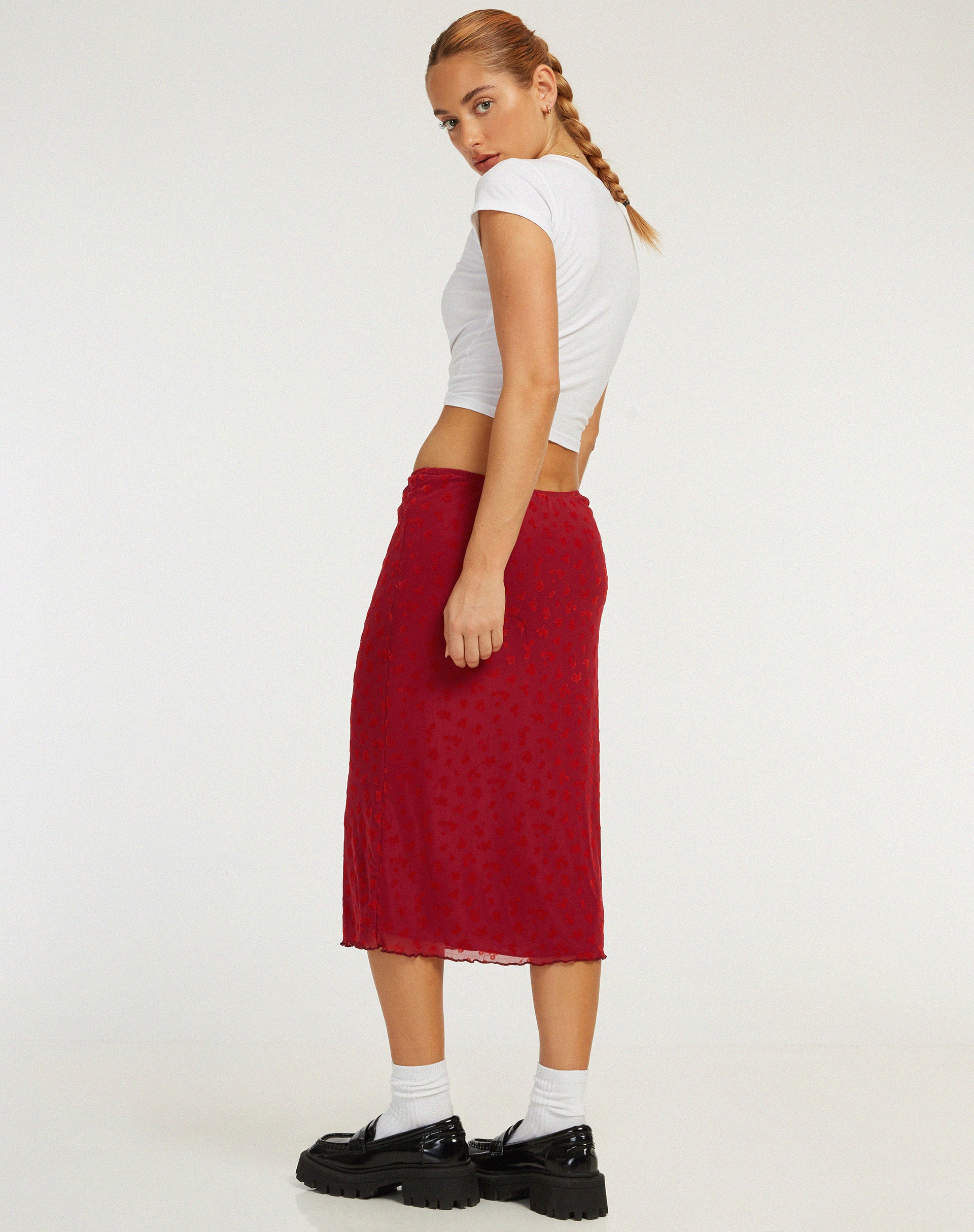 Rujha Midi Skirt in Red Flock Mesh - Image 4