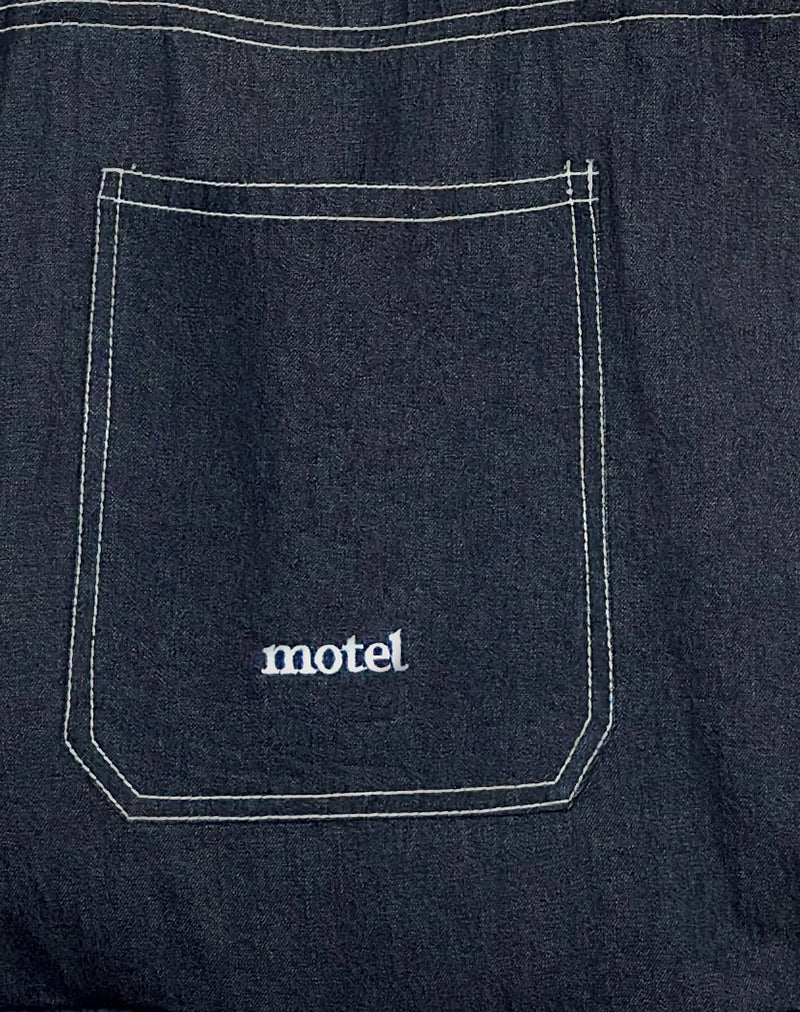 Ruka Tote Bag in Denim Indigo with White Motel Embroidery - Image 4