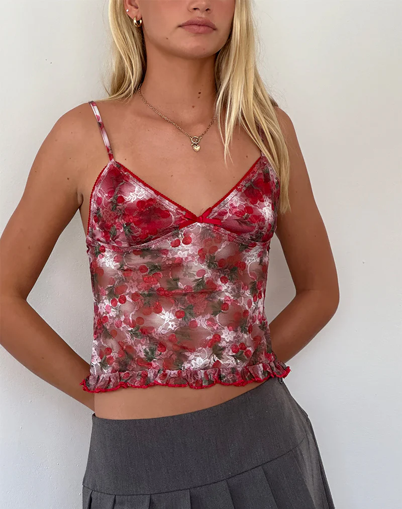 Rumaysa Top in Printed Lace Cherry - Image 3