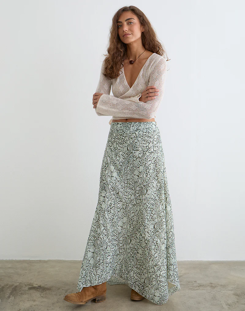 Rumela Maxi Skirt in Bloom Paisley Pale Blue - Image 3
