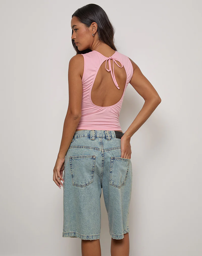 Runaba Backless Tank Top in Ballet Pink Stripe - Image 2