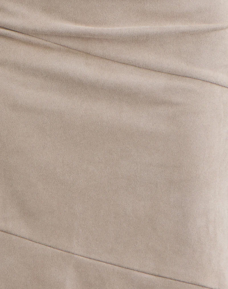Rune Asymmetric Midi Skirt in Suede Light Taupe - Image 5