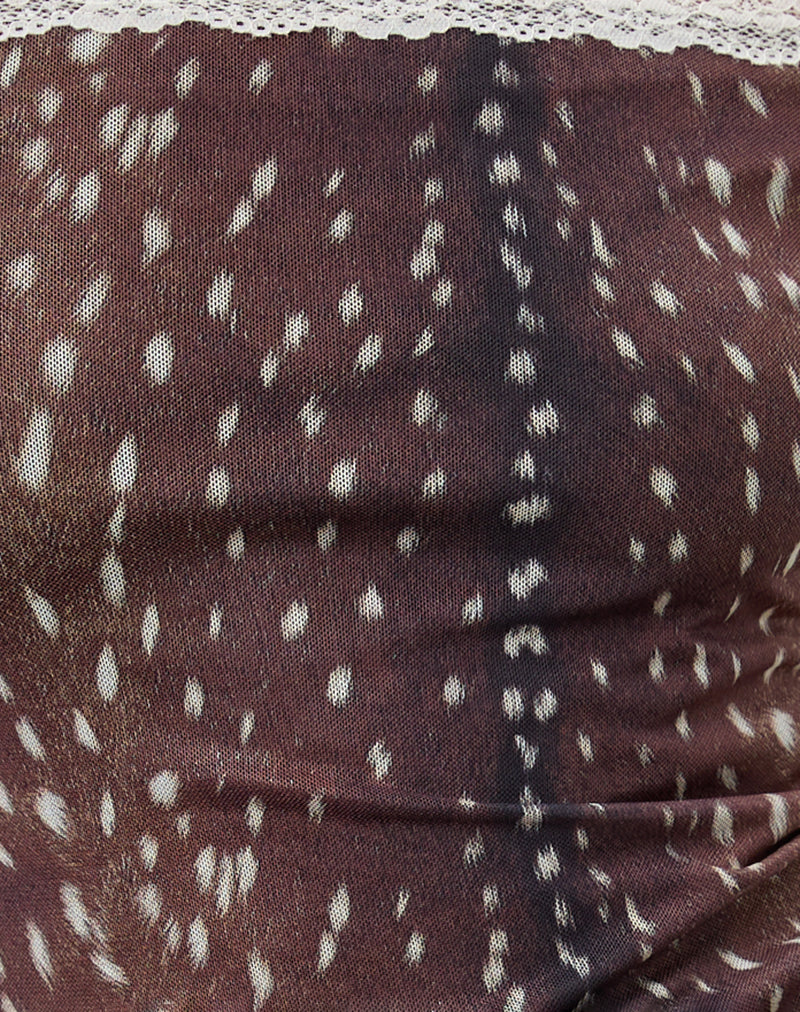 Rusaka Bardot Top in Mesh Deer Print Brown - Image 6