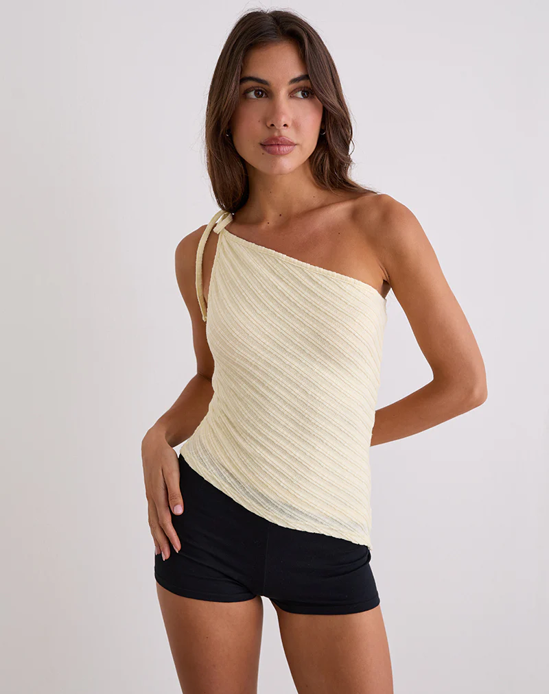 Rusana Top in Sheer Diagonal Knit Buttercream - Image 4