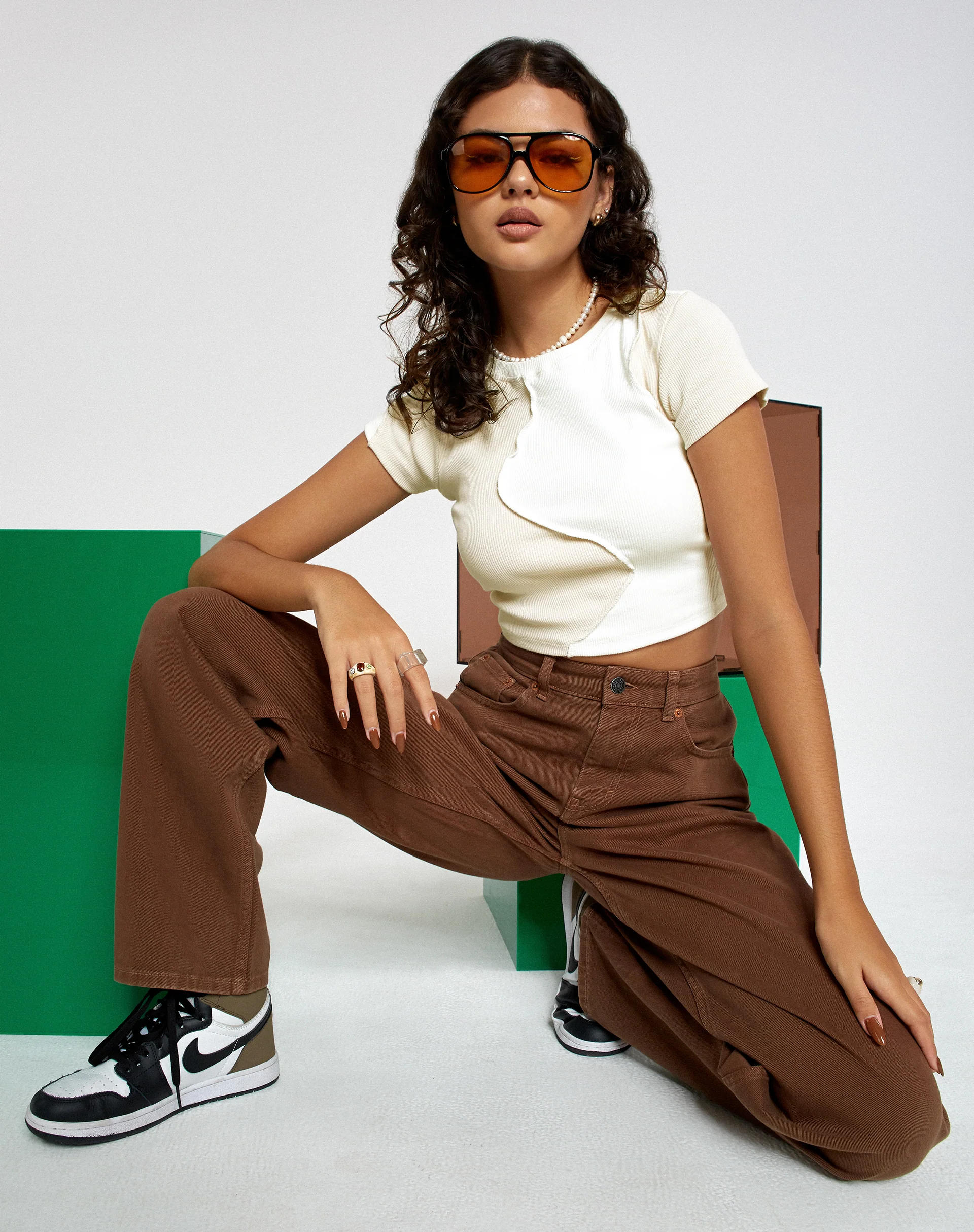 Ruta Crop Top in Panelled Ivory and Winter White - Image 4