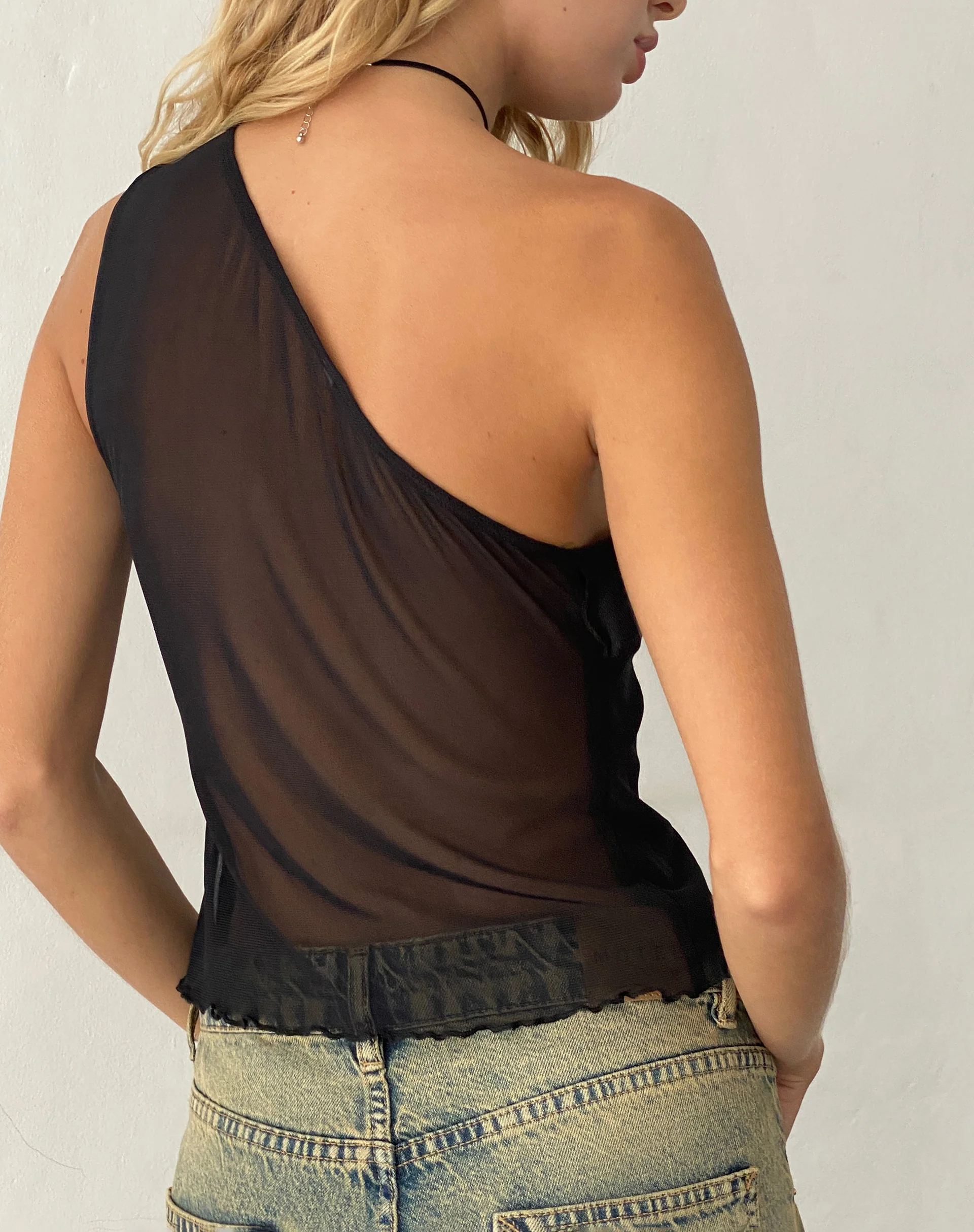 Ruthie One Shoulder Frill Top in Black - Image 3