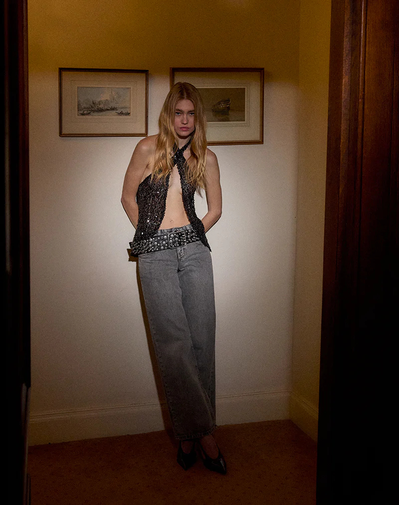 Ruway Unlined Scarf Top in Sequin Black - Image 2