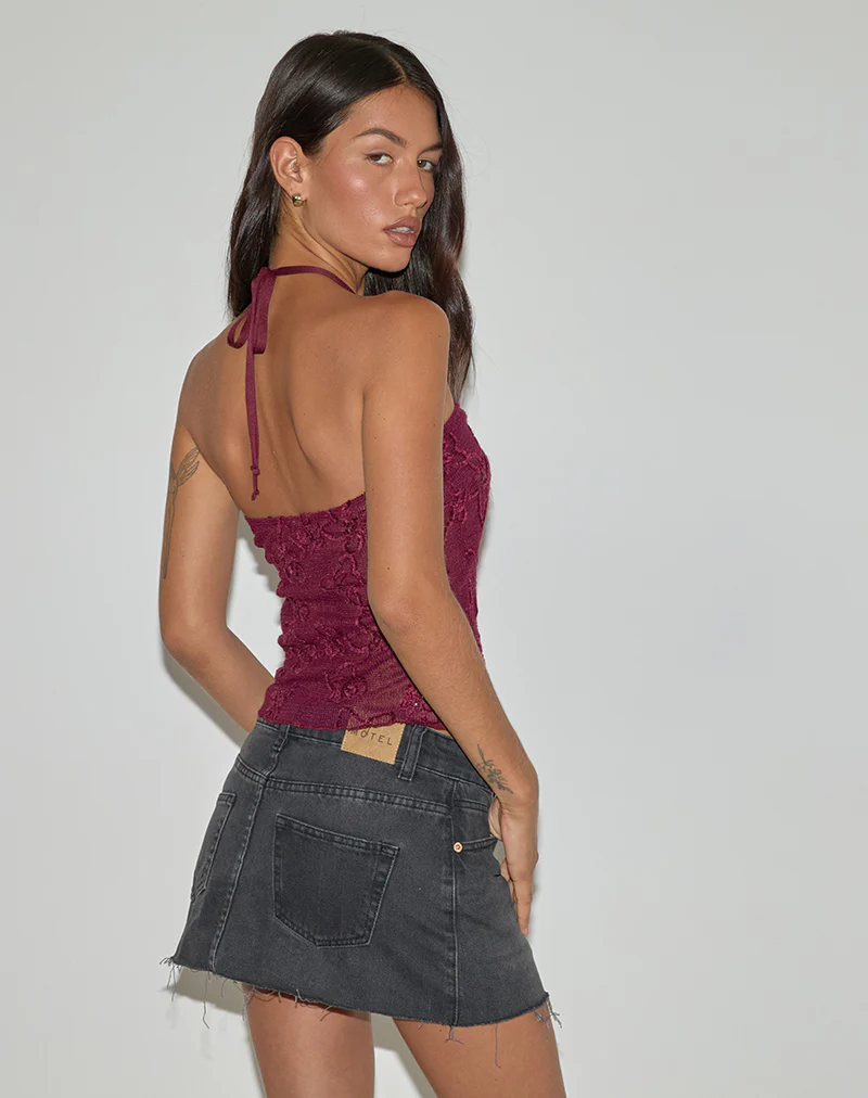 Ruwi Halter Top in Sequin Knit Burgundy - Image 5