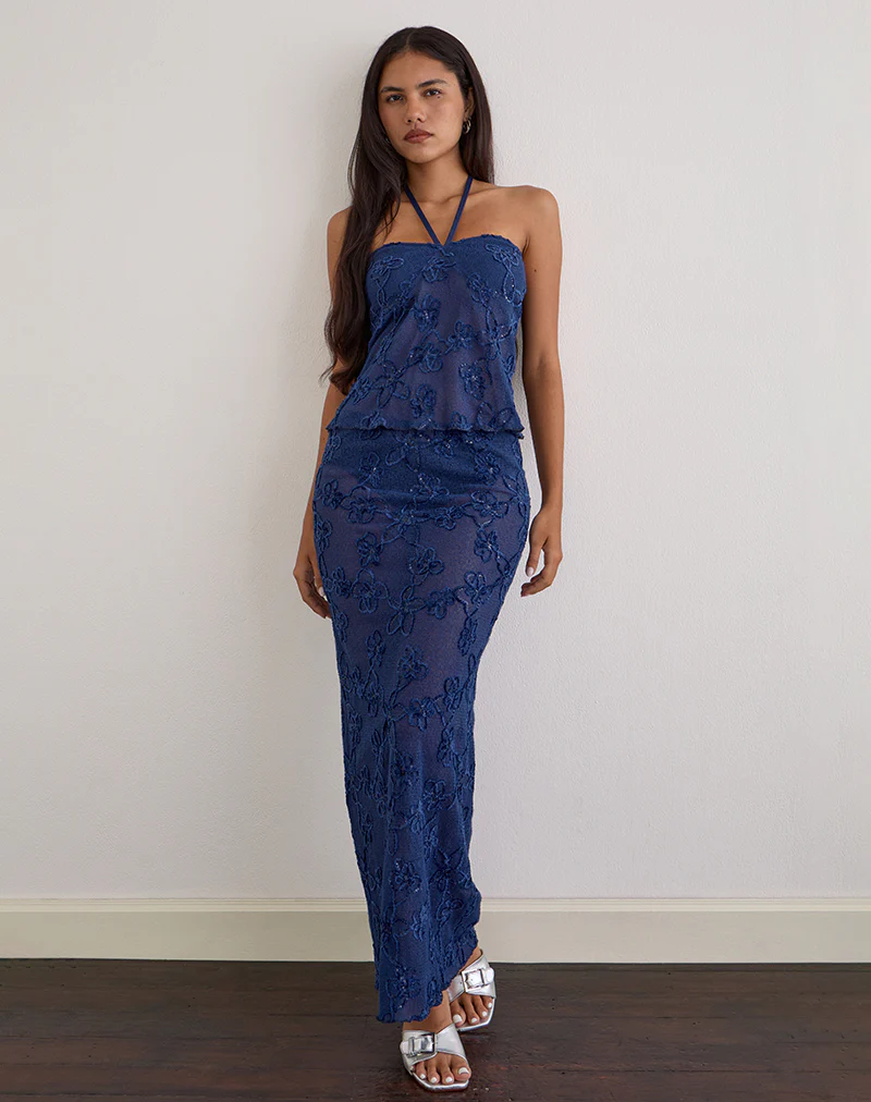 Ruwi Halter Top in Sequin Knit Navy - Image 2
