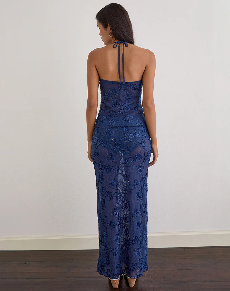 Ruwi Halter Top in Sequin Knit Navy - Image 3