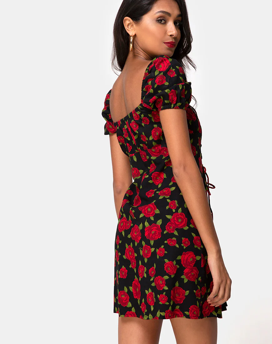 Ruzenta Mini Dress in Roaming Rose Black - Image 4