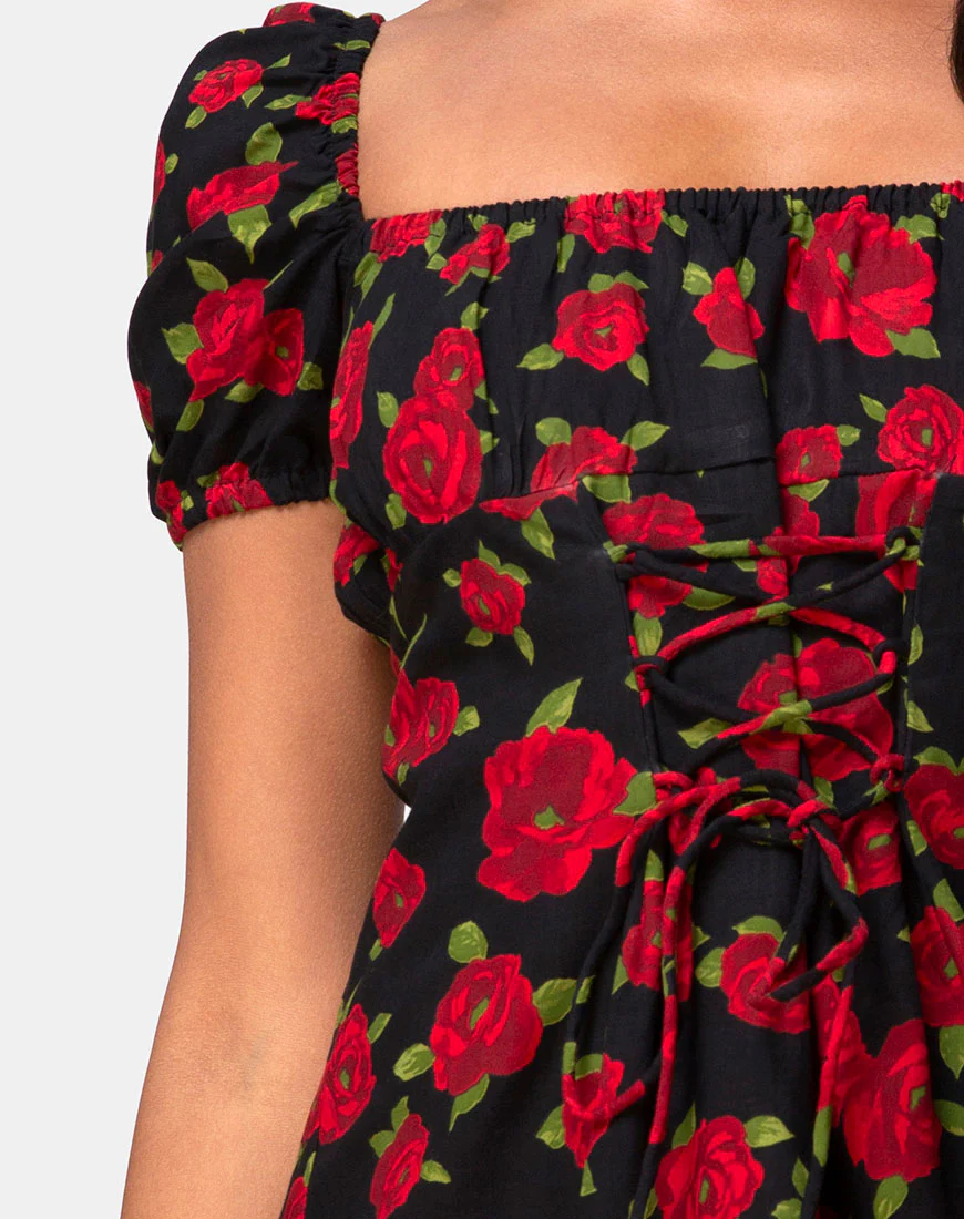 Ruzenta Mini Dress in Roaming Rose Black - Image 7