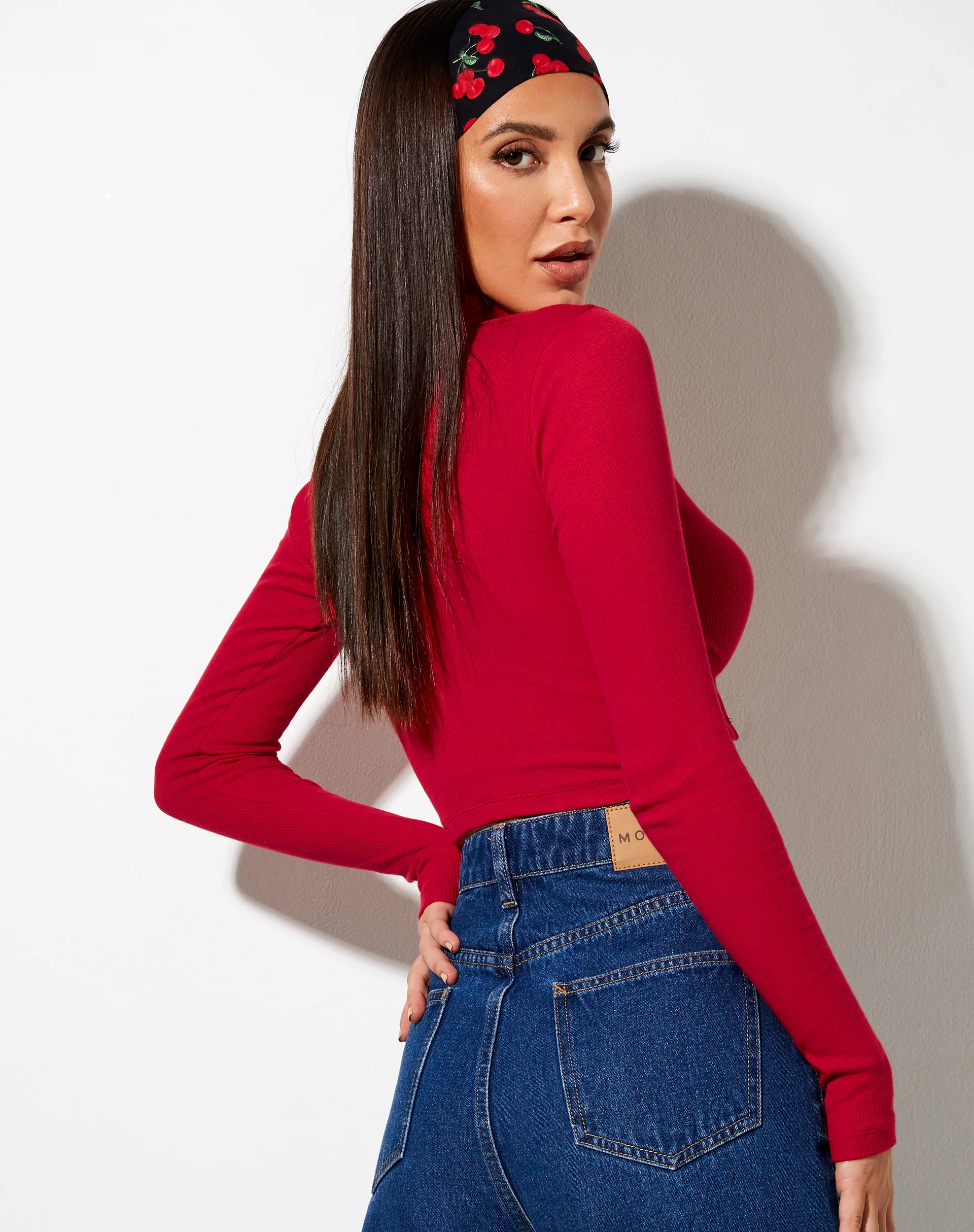 Ryals Long Sleeve Top in Rib Racing Red - Image 2