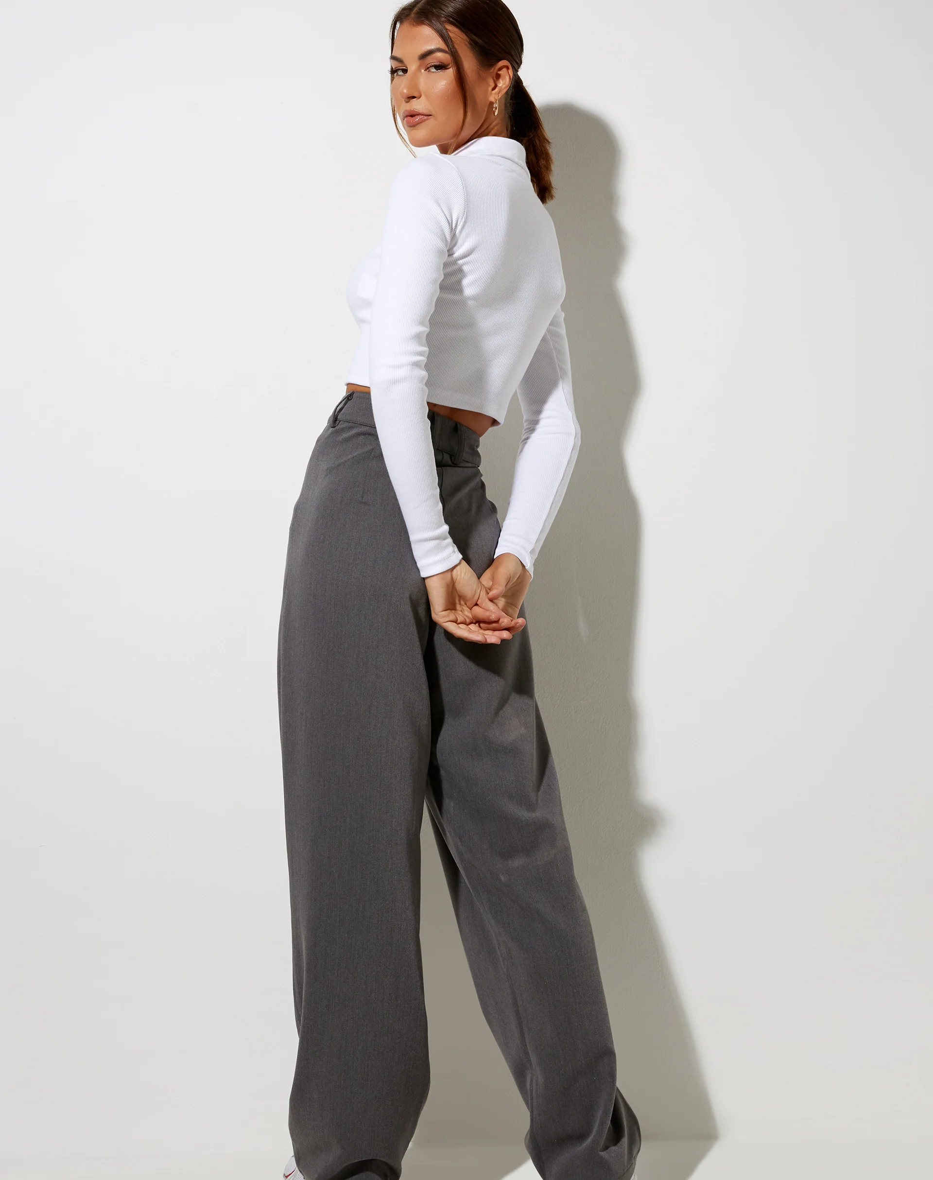 Ryals Long Sleeve Top in Rib White - Image 2