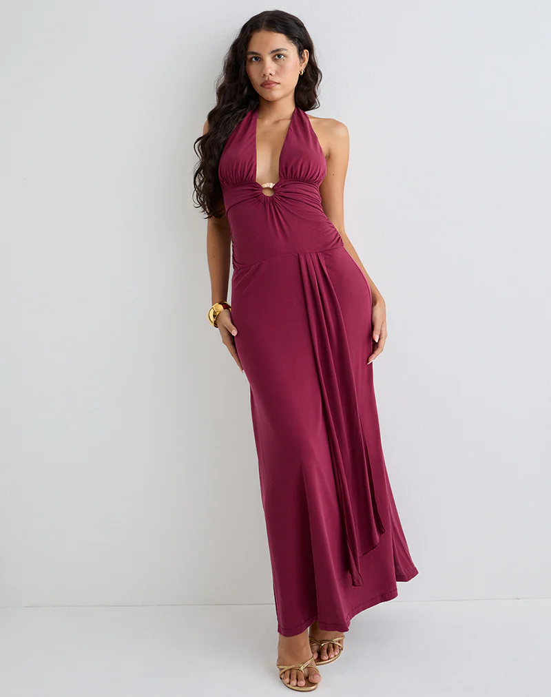 Ryoko Maxi Dress in Cupro Burgundy - Image 3