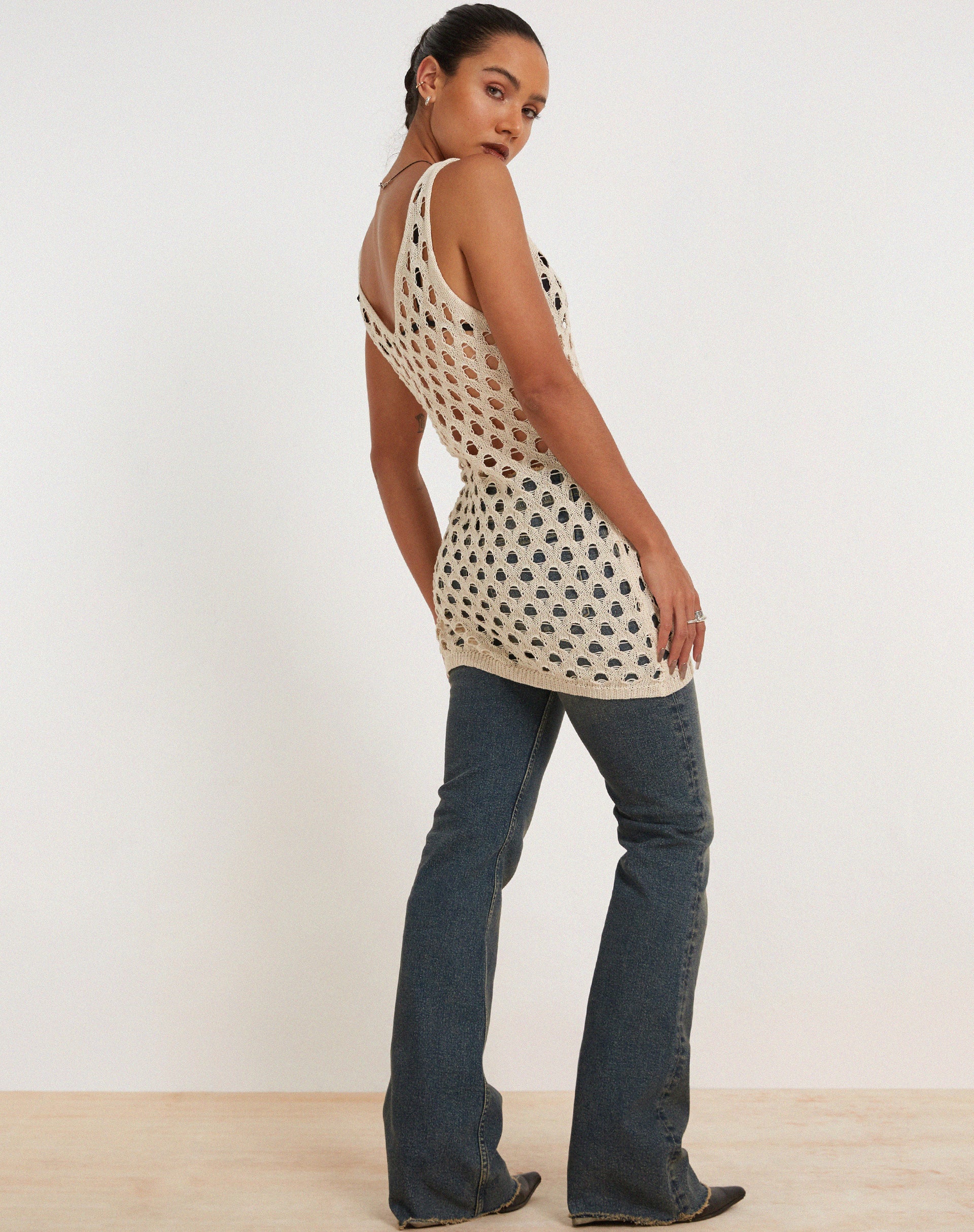 Ryushi Mini Dress in Beige - Image 6