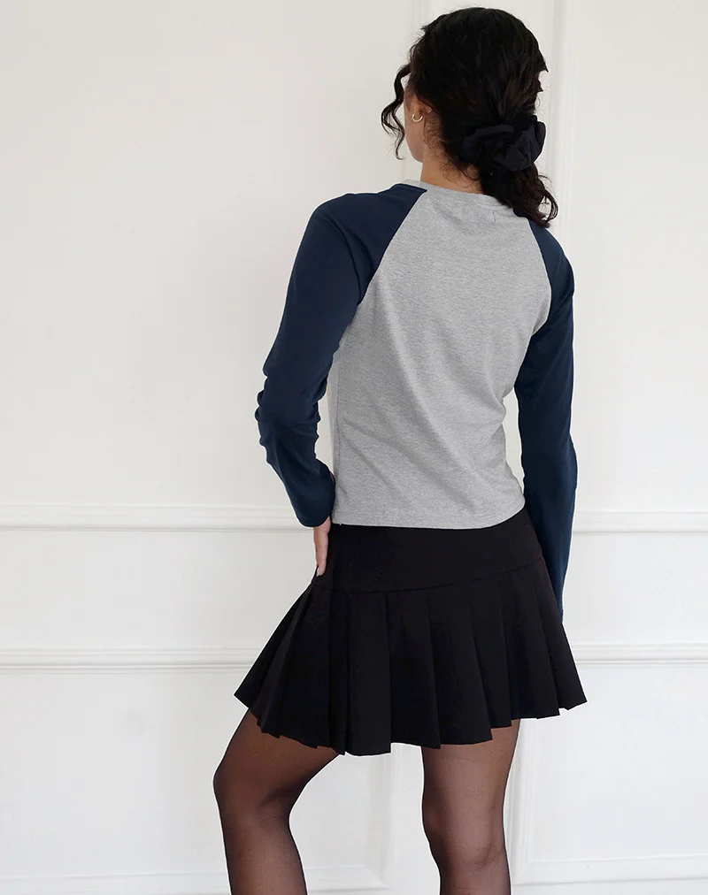 Sabani Top in Grey Marl Navy with Lucky You Print - Image 3