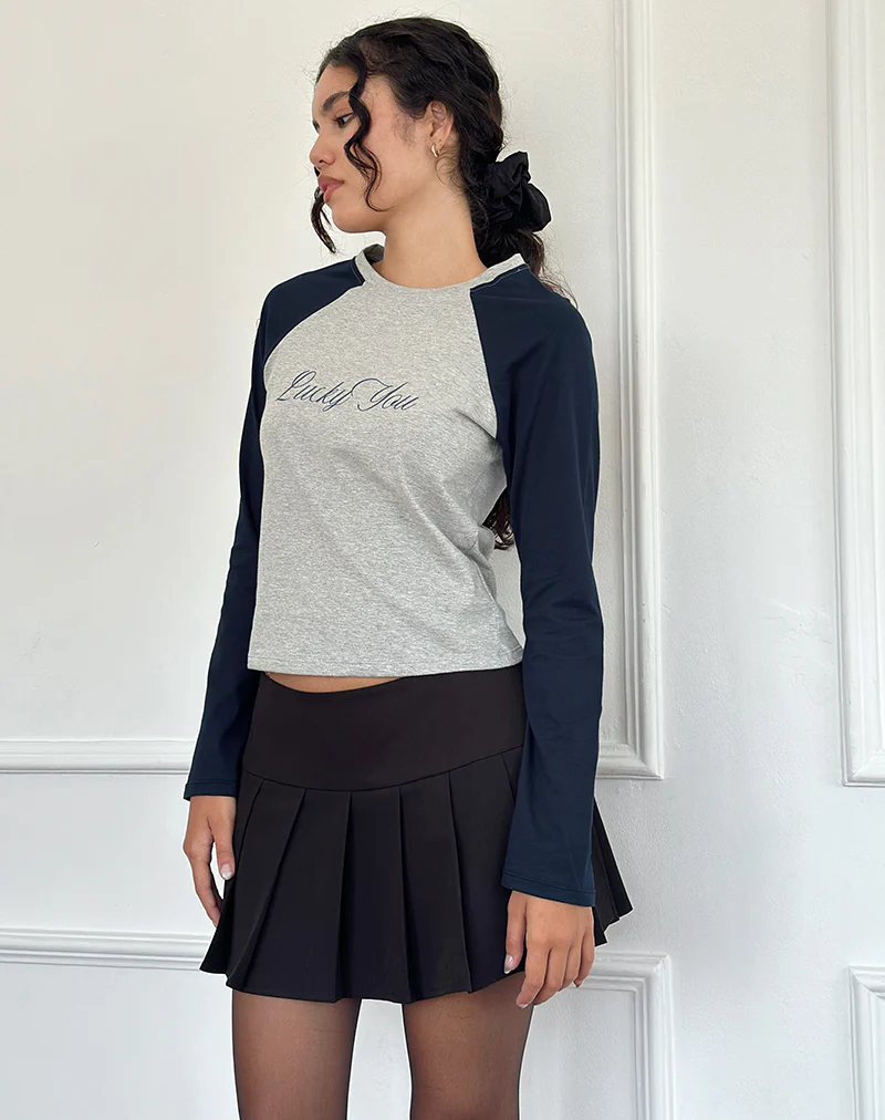 Sabani Top in Grey Marl Navy with Lucky You Print - Image 5