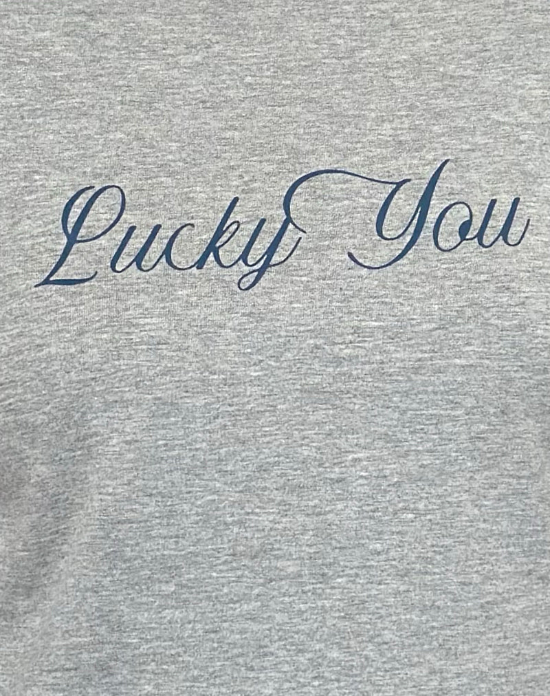 Sabani Top in Grey Marl Navy with Lucky You Print - Image 6