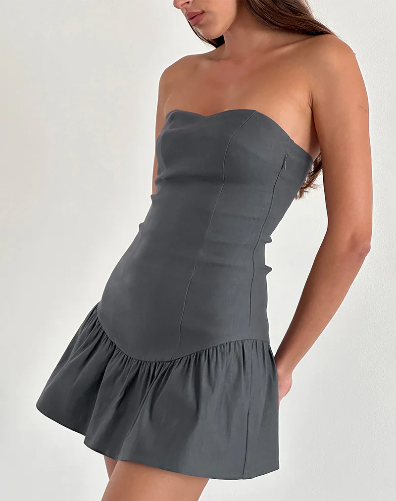 Sabina Bandeau Mini Dress in Charcoal Grey - Image 4