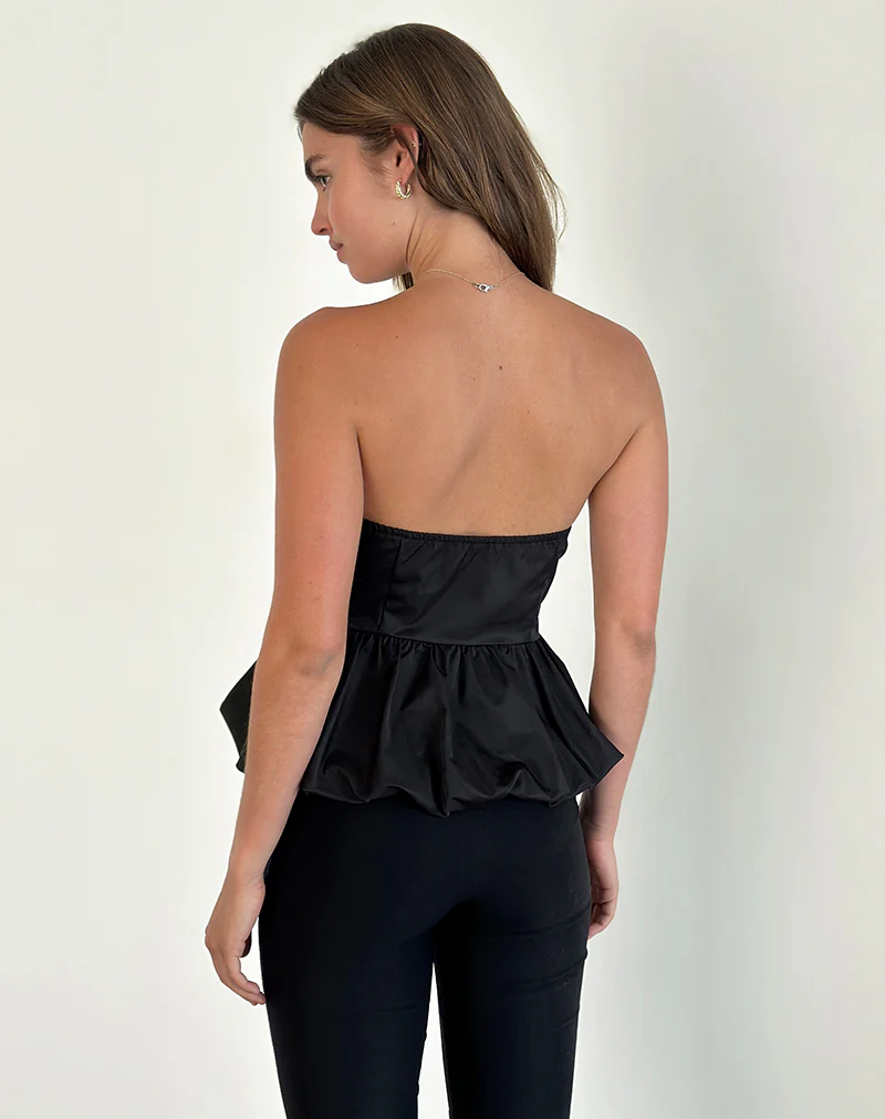 Sabita Puffball Bandeau Top in Black - Image 3