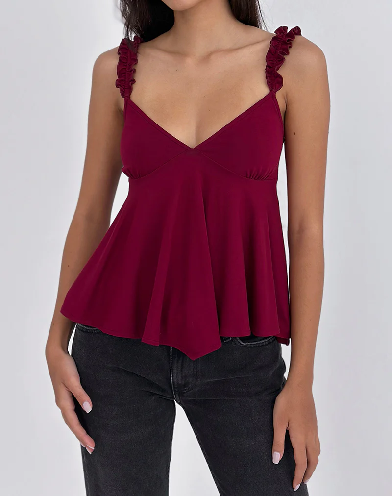 Sable Floaty Cami Top in Jersey Burgundy - Image 2