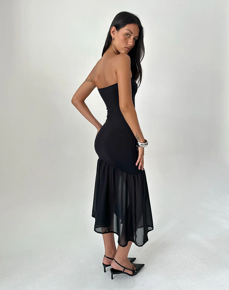 Sachiko Bandeau Midi Dress in Chiffon Jersey Black - Image 3