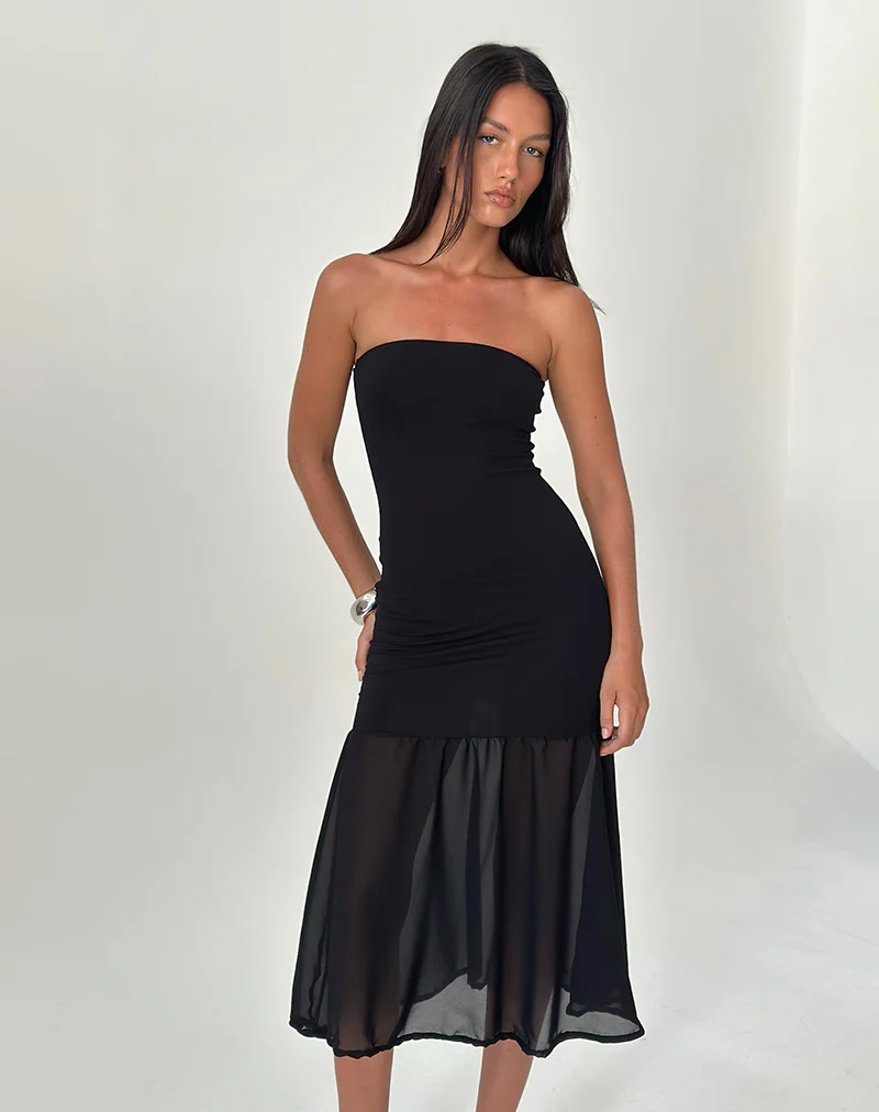 Sachiko Bandeau Midi Dress in Chiffon Jersey Black - Image 4