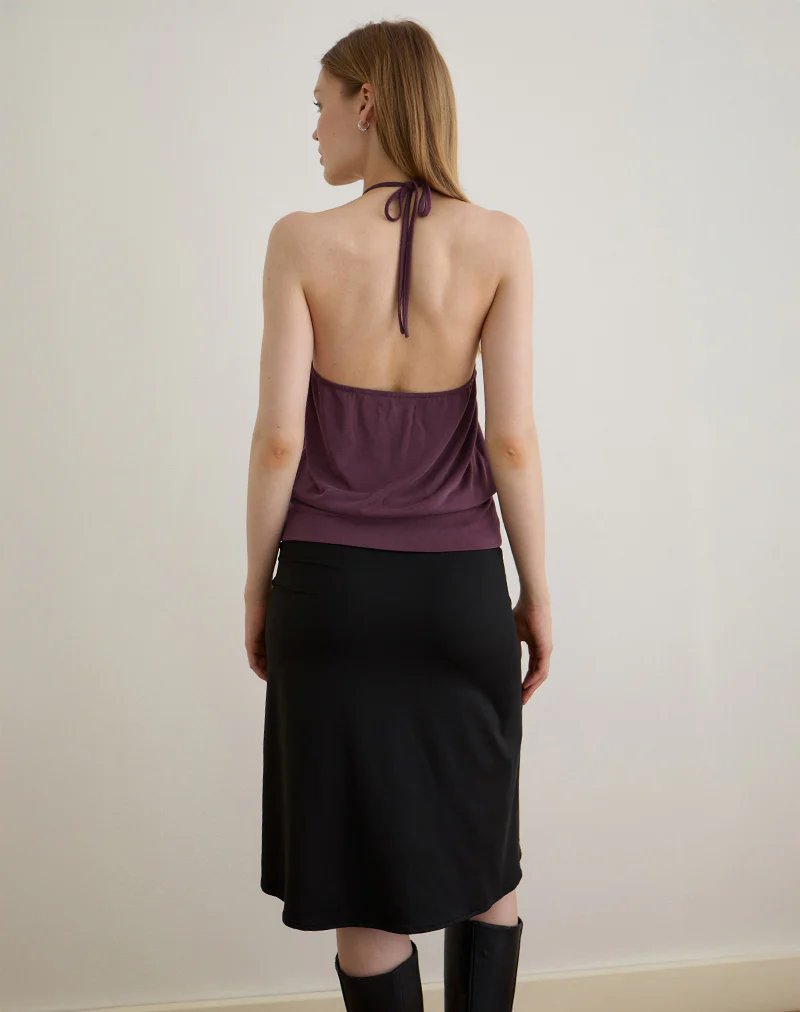 Saerin Halter Top in Cupro Deep Purple - Image 4