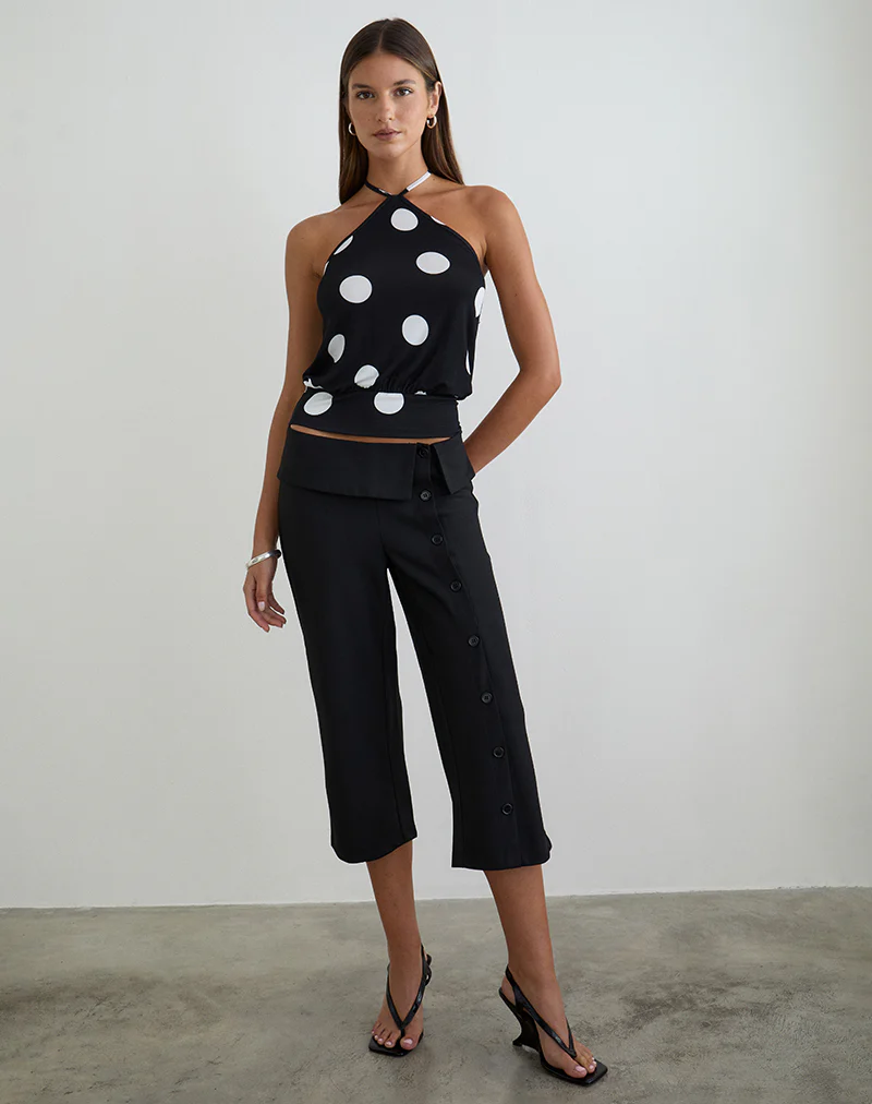 Saerin Halter Top in Monochrome Black with White Polka Print - Image 4