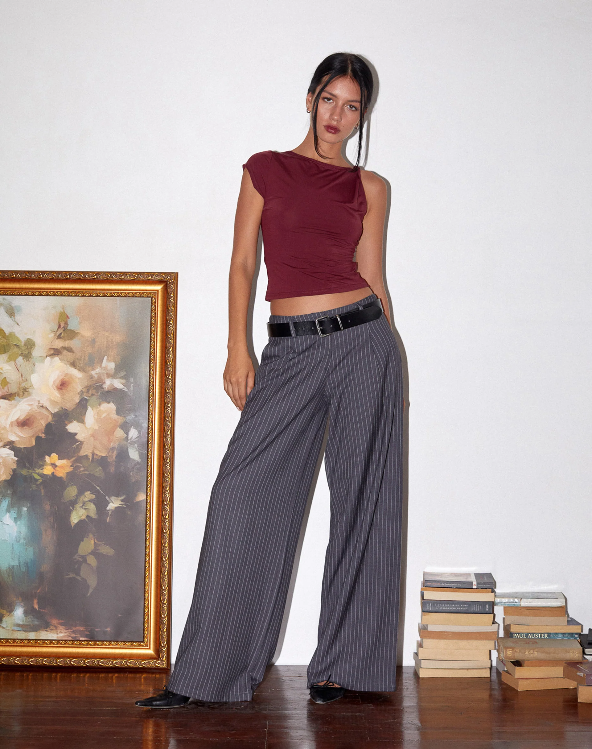 Sagawa Tailored Trouser in Dark Grey Pinstripe - Image 2