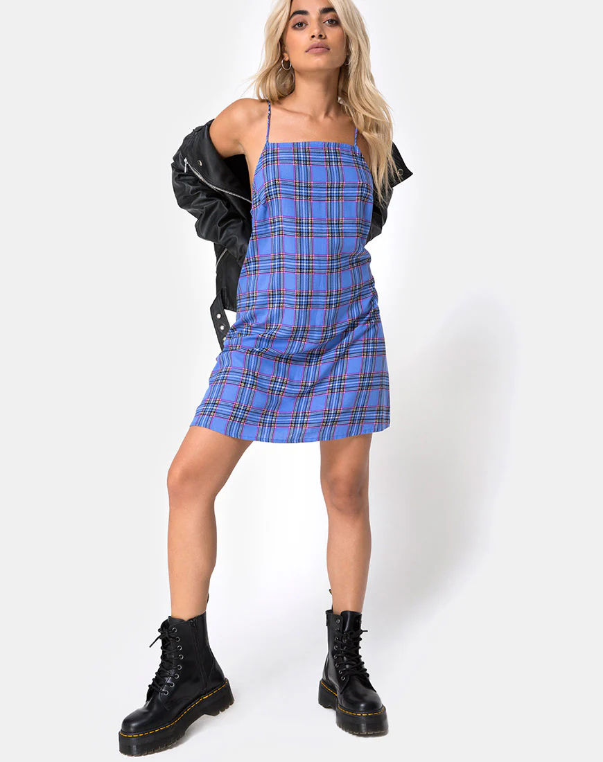 Sagha Slip dress in 90's Check Blue Pink - Image 3